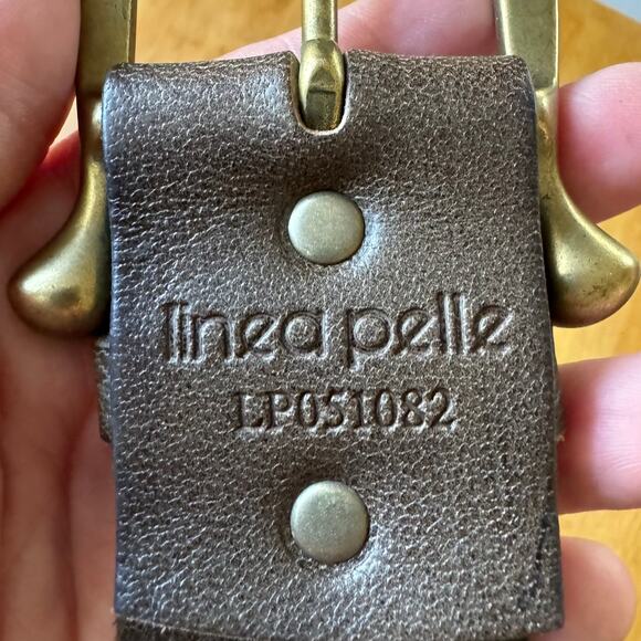 Linea Pelle Western Belt Brass Buckle Studded Cowgirl Brown Leather Size Medium main image 11